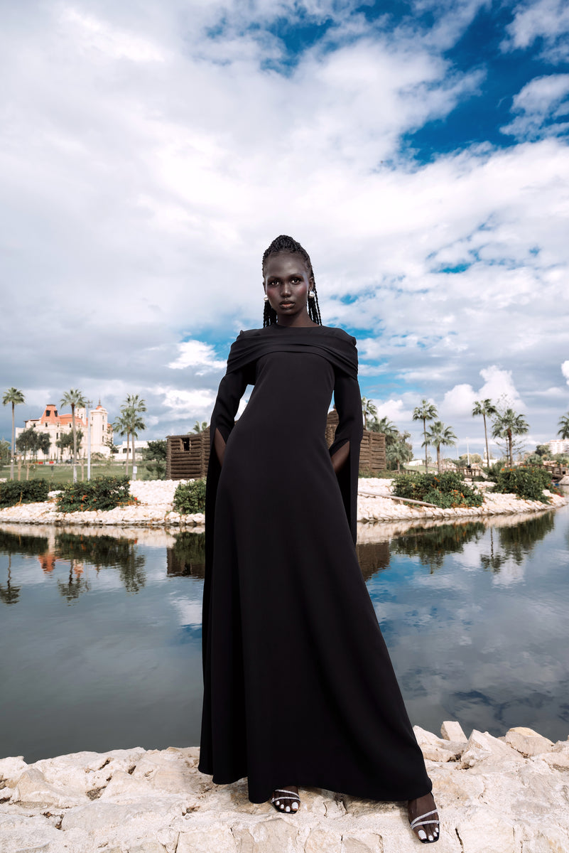 Noire Aurelia Modest Off-Shoulder Maxi – Long Sleeve Evening Dress