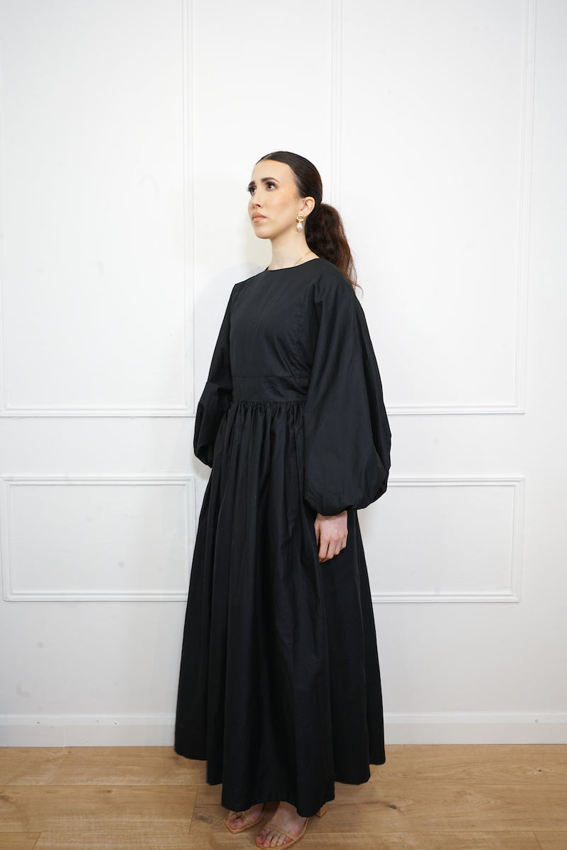 Black Balloon Sleeve Poplin Cotton Dress thumbnail