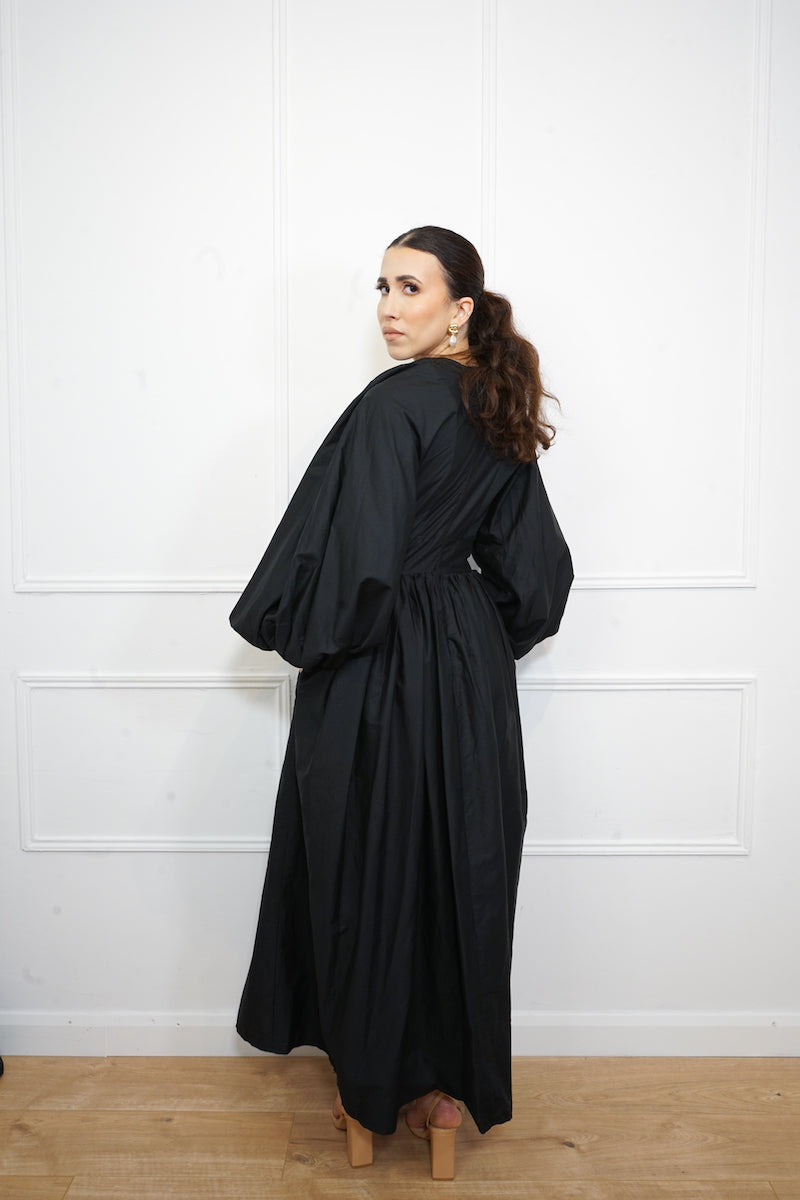 Black Balloon Sleeve Poplin Cotton Dress thumbnail
