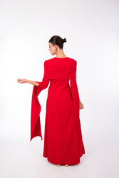 Aurelia Modest Off-Shoulder Maxi –  Long Sleeve Evening Dress in Red thumbnail