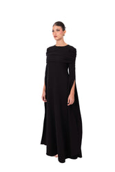 Noire Aurelia Modest Off-Shoulder Maxi – Long Sleeve Evening Dress in Black thumbnail