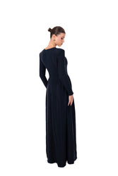 Midnight Harmony Ribbed Dress – Long Sleeve Maxi With Sculpted Waist thumbnail