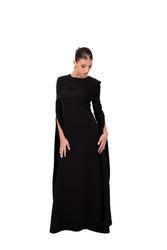 Noire Aurelia Modest Off-Shoulder Maxi – Long Sleeve Evening Dress in Black thumbnail