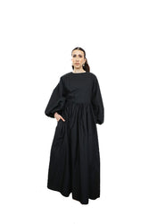 Black Balloon Sleeve Poplin Cotton Dress thumbnail