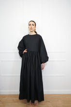 Load image into Gallery viewer, Black Balloon Sleeve Poplin Cotton Dress
