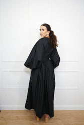 Black Balloon Sleeve Poplin Cotton Dress thumbnail